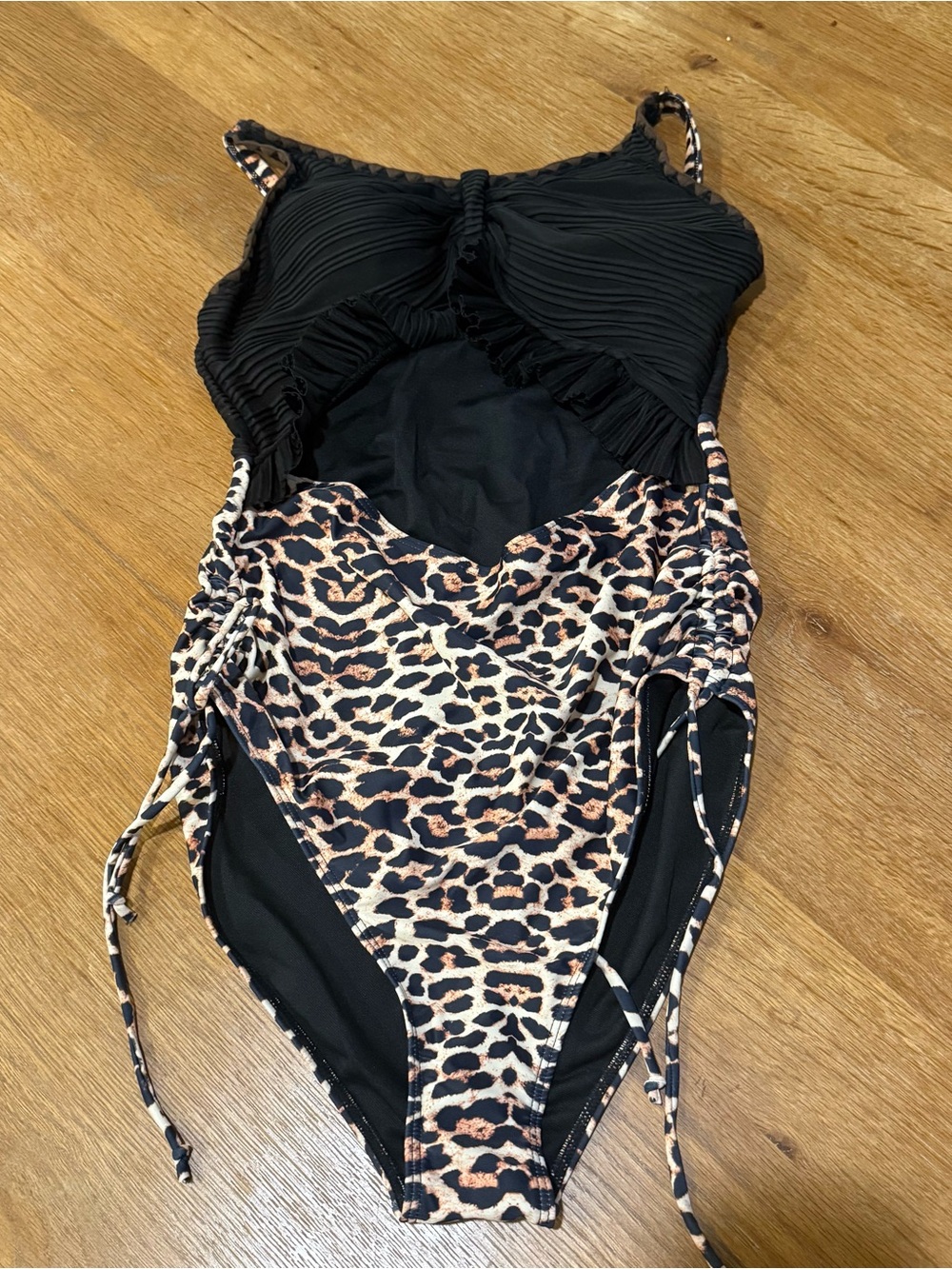 Black & Leopard One-Piece Swimsuit Large NEW